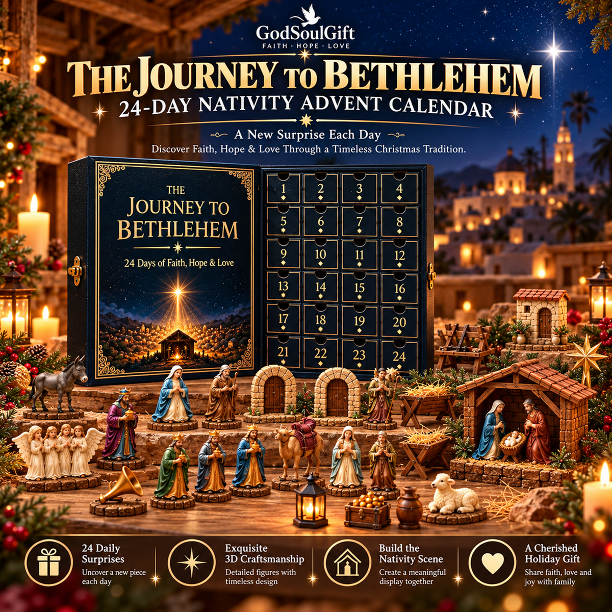 2026 Journey to Bethlehem Nativity Advent Calendar – 24 Figurines