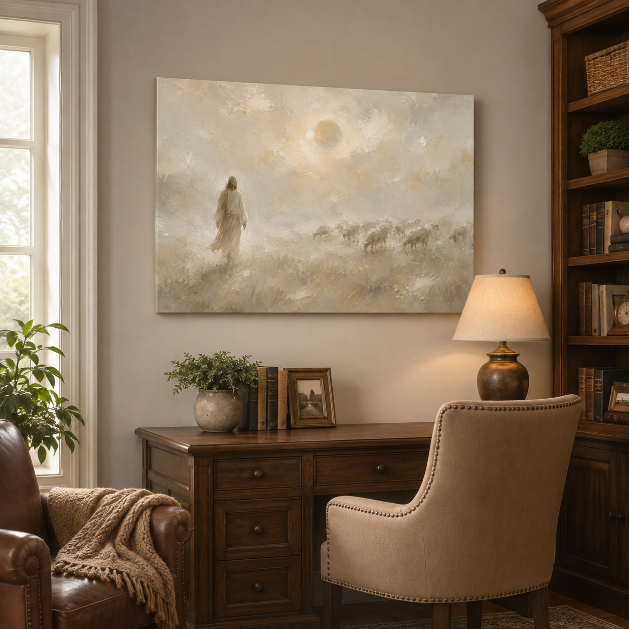 Jesus Left the 99 Canvas Print, Jesus the Good Shepherd Christian Wall Art