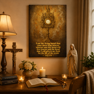 Holy Eucharist Canvas Print, John 6:51 “I Am the Living Bread”, Catholic Home Decor