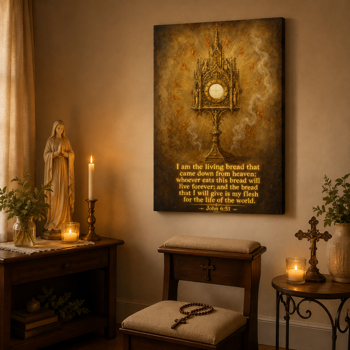 Holy Eucharist Canvas Print, John 6:51 “I Am the Living Bread”, Catholic Home Decor