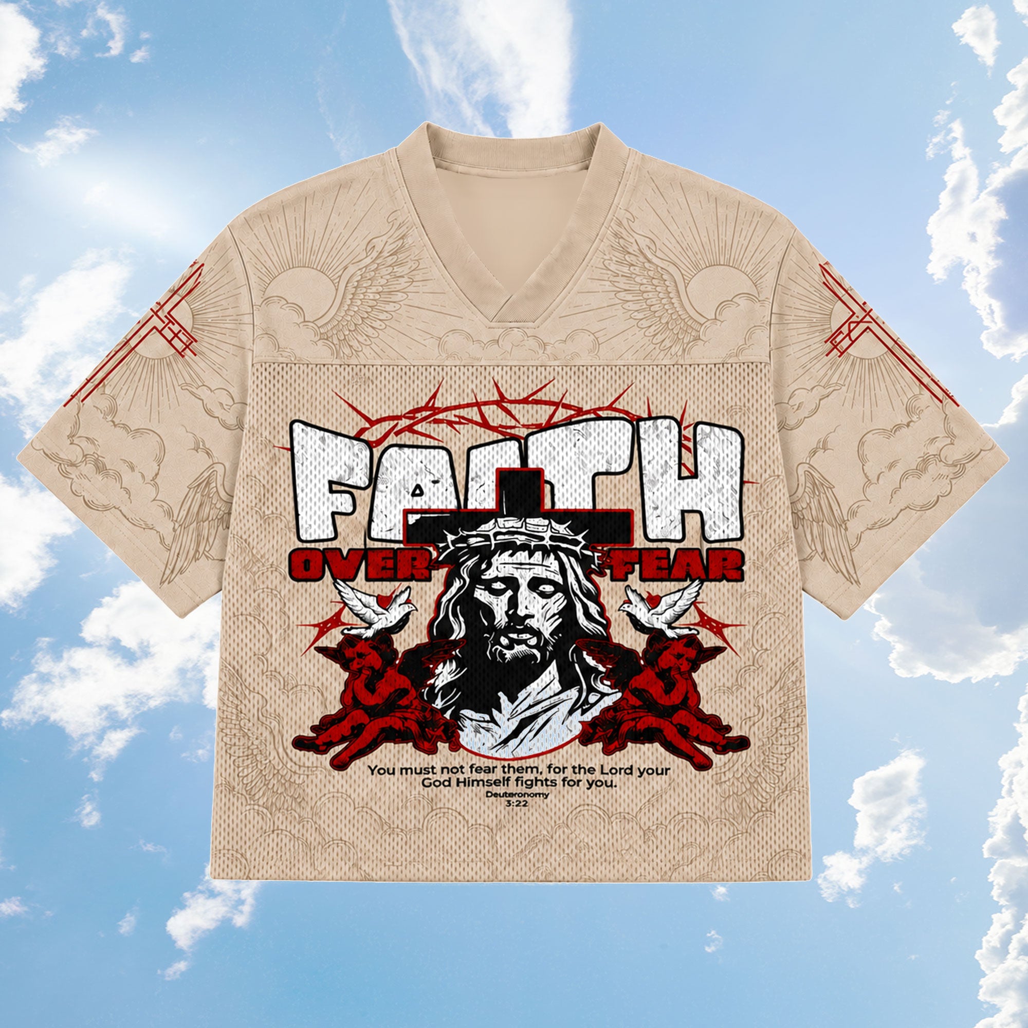 Personalized Faith Over Fear Mesh Jersey, Custom Name and Number Christian Apparel