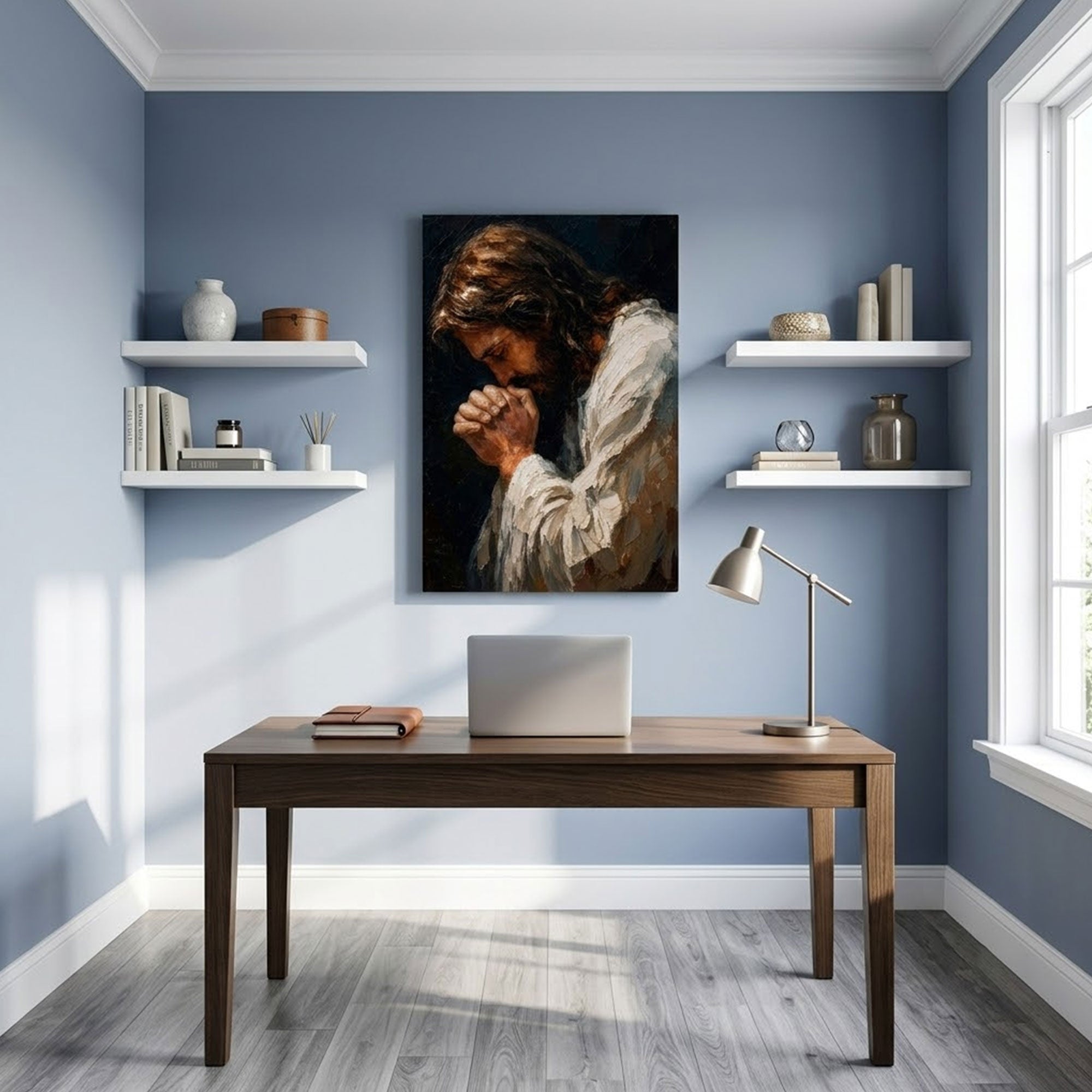 Jesus Praying Canvas Print, Christian Prayer Wall Art, Faith Home Decor