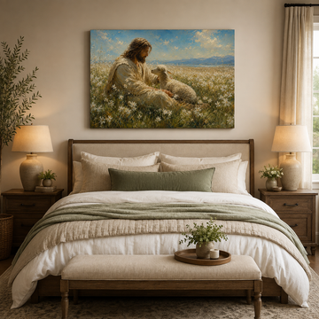 Jesus Resting with His Sheep Canvas Print, Peaceful Christian Wall Art
