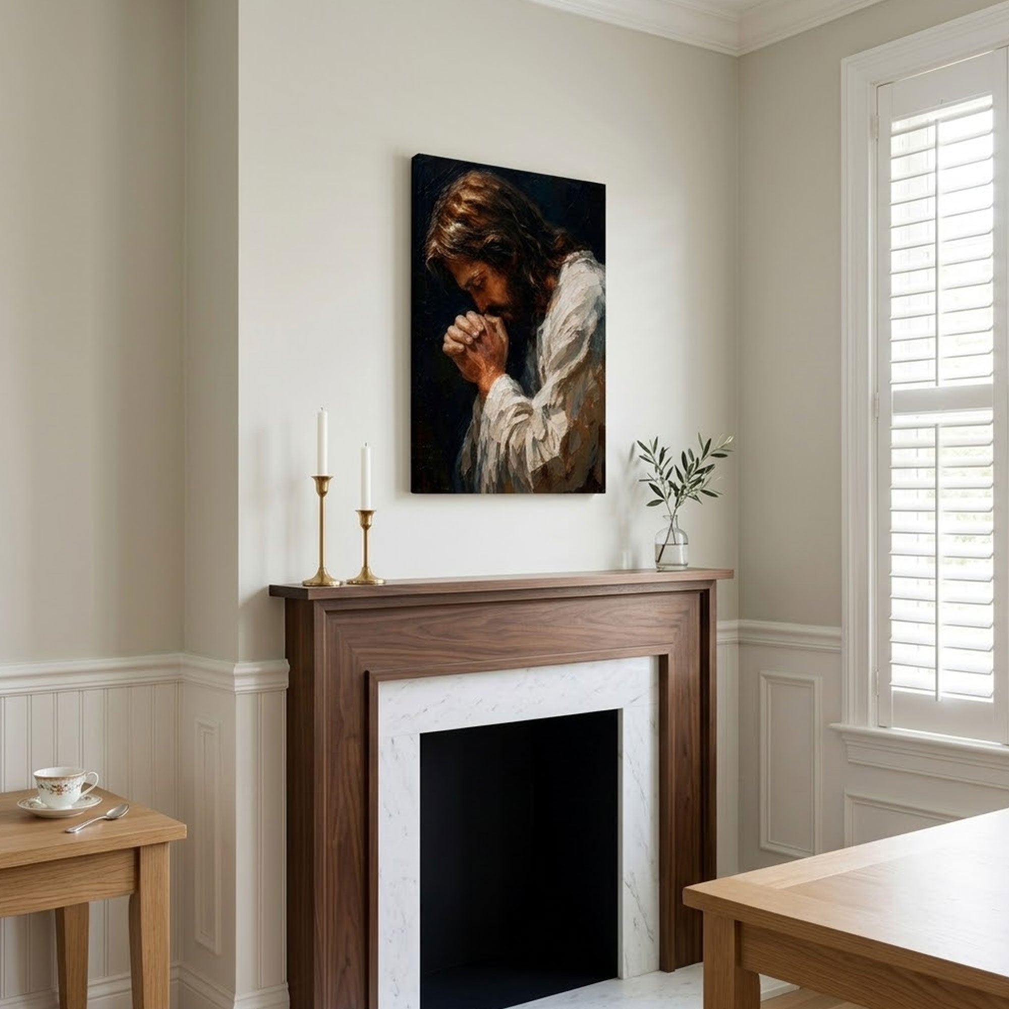 Jesus Praying Canvas Print, Christian Prayer Wall Art, Faith Home Decor
