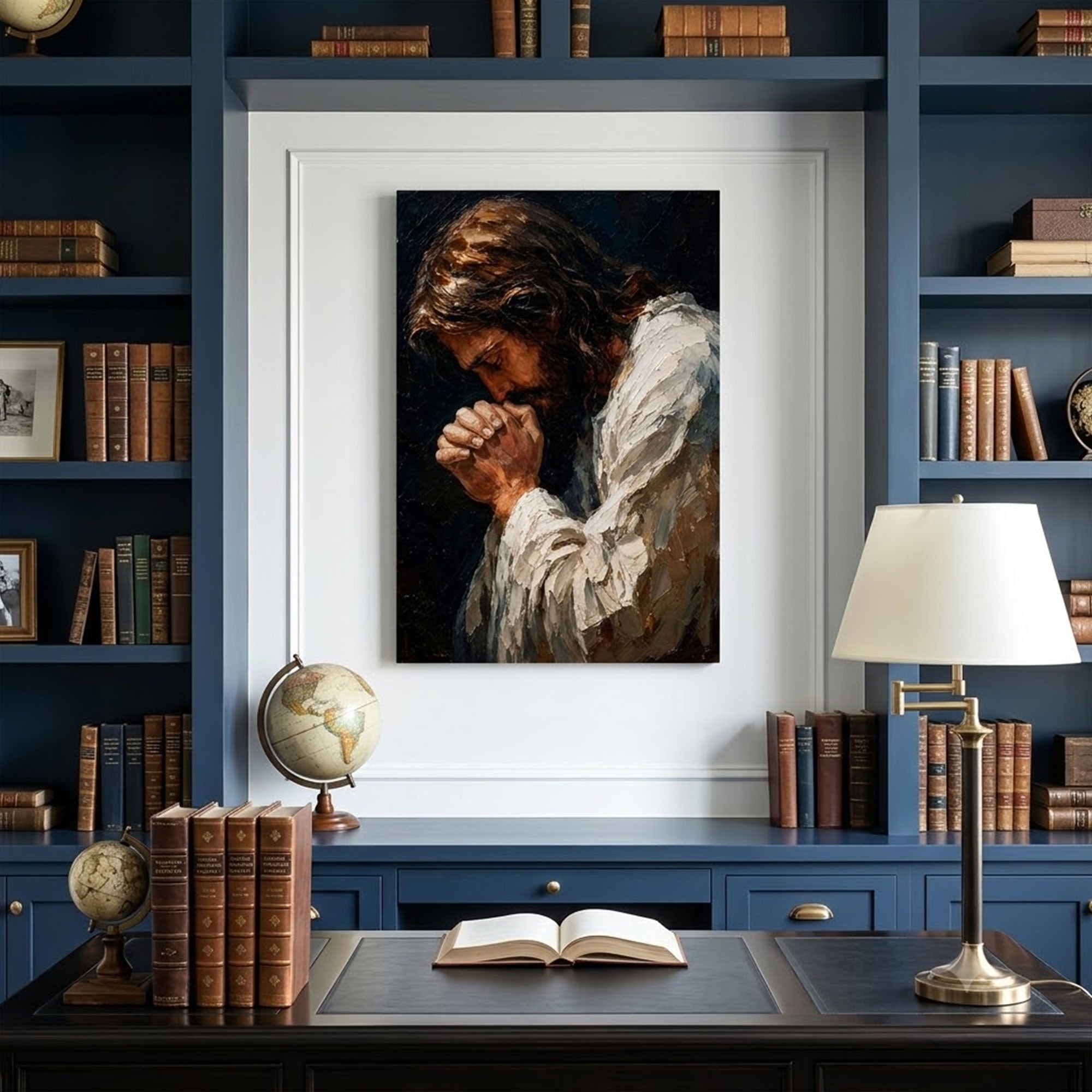 Jesus Praying Canvas Print, Christian Prayer Wall Art, Faith Home Decor