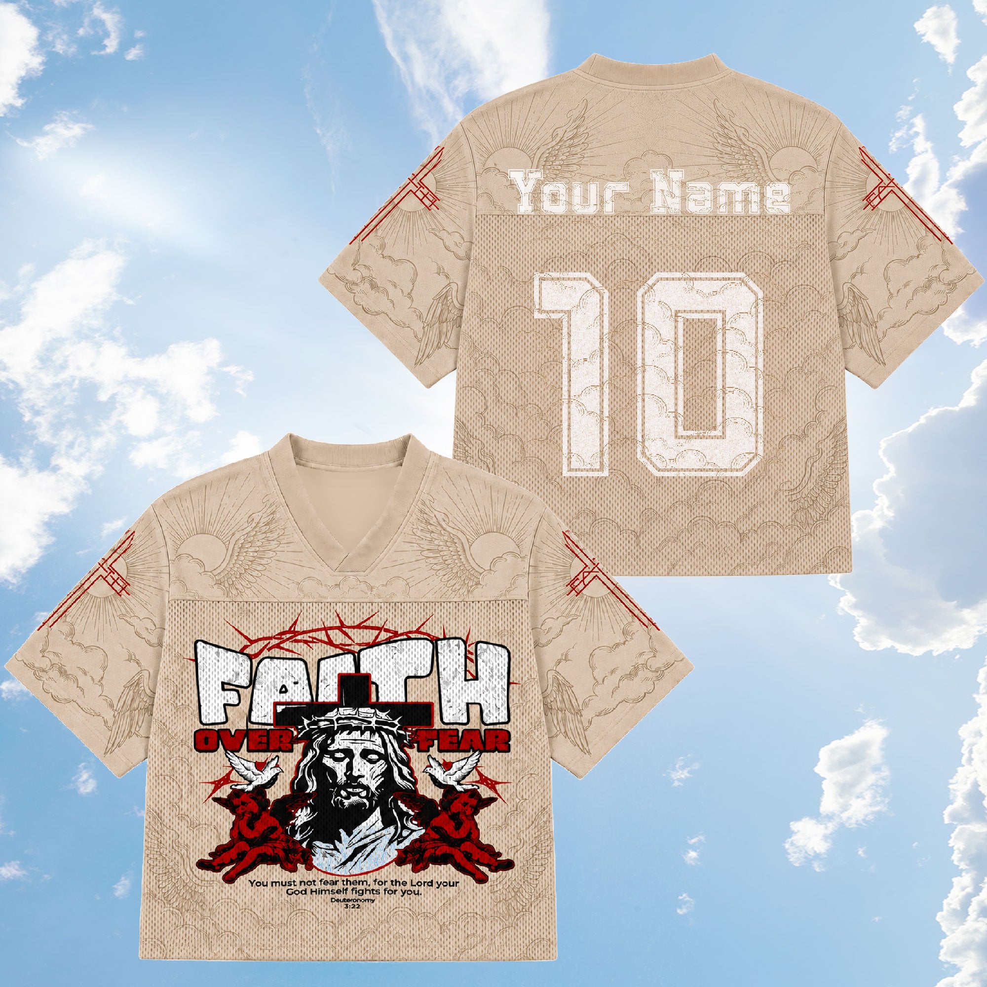Personalized Faith Over Fear Mesh Jersey, Custom Name and Number Christian Apparel