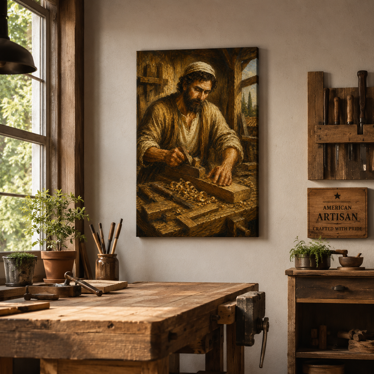 Saint Joseph the Carpenter Canvas Print, Catholic Wall Decor, Christian Gift for Home