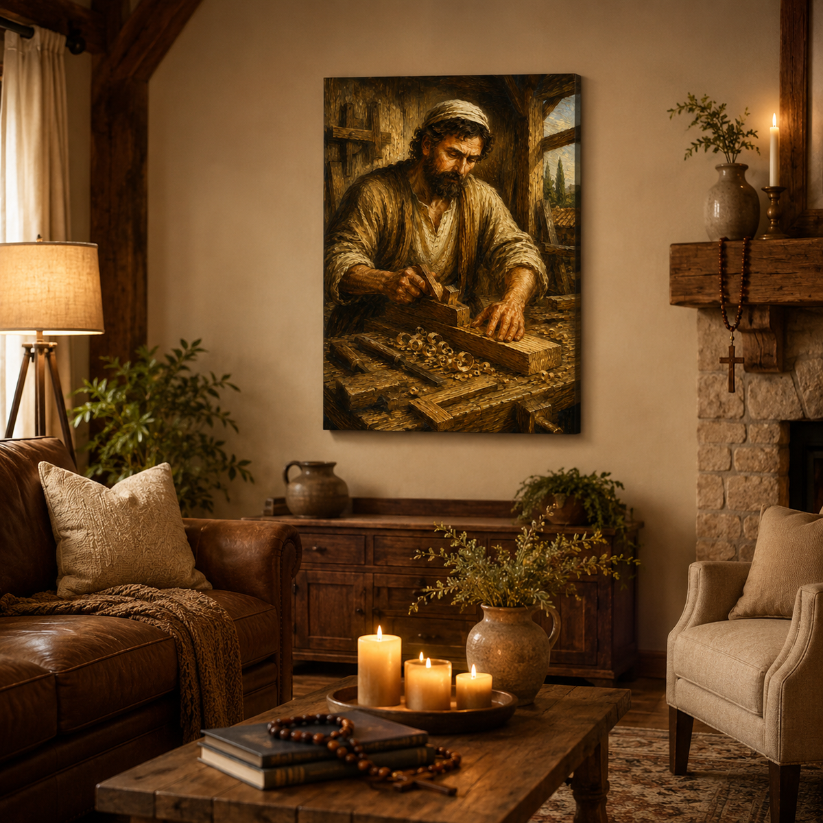 Saint Joseph the Carpenter Canvas Print, Catholic Wall Decor, Christian Gift for Home