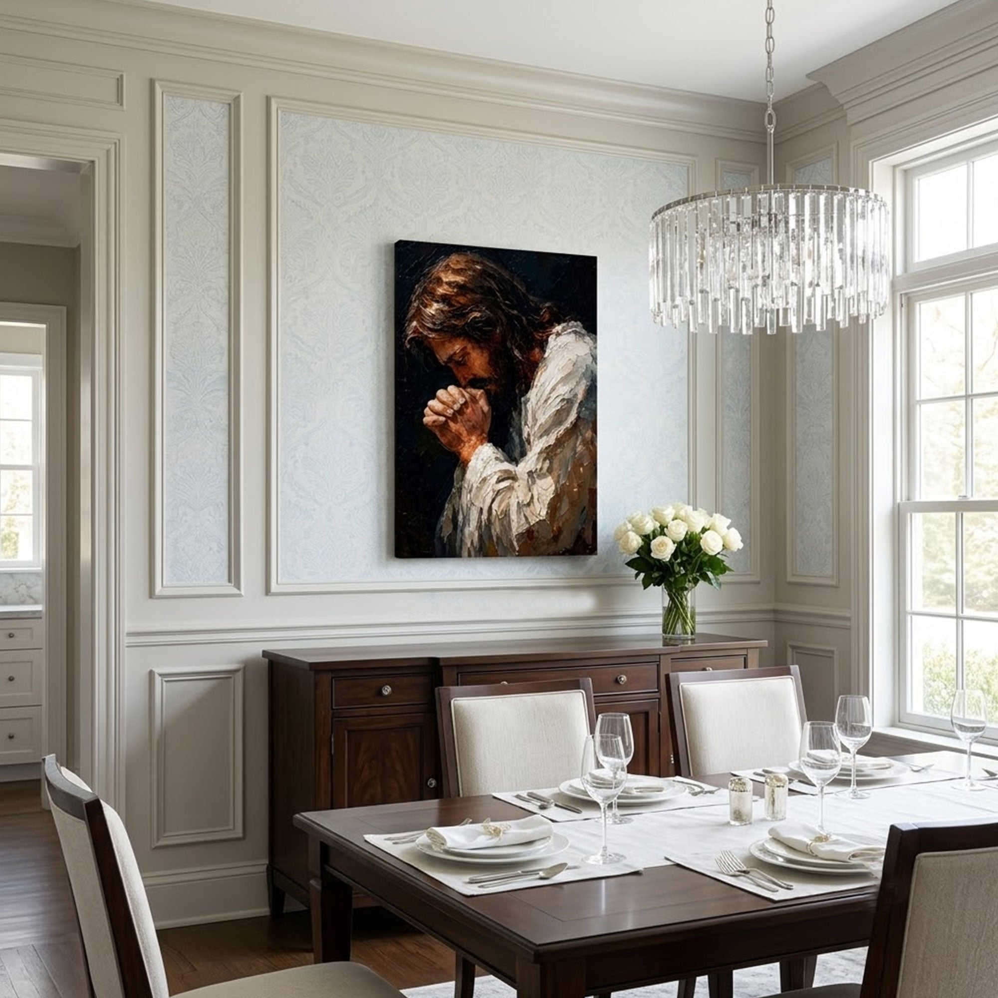Jesus Praying Canvas Print, Christian Prayer Wall Art, Faith Home Decor
