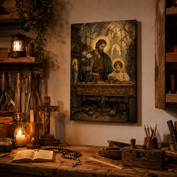 Saint Joseph and Child Jesus Canvas Print, Catholic Wall Decor, Faith Gift for Home