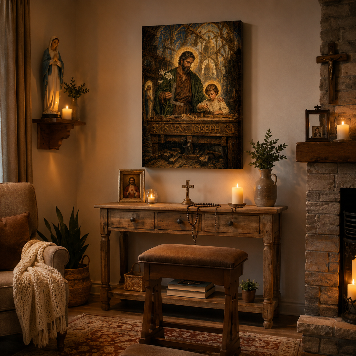 Saint Joseph and Child Jesus Canvas Print, Catholic Wall Decor, Faith Gift for Home