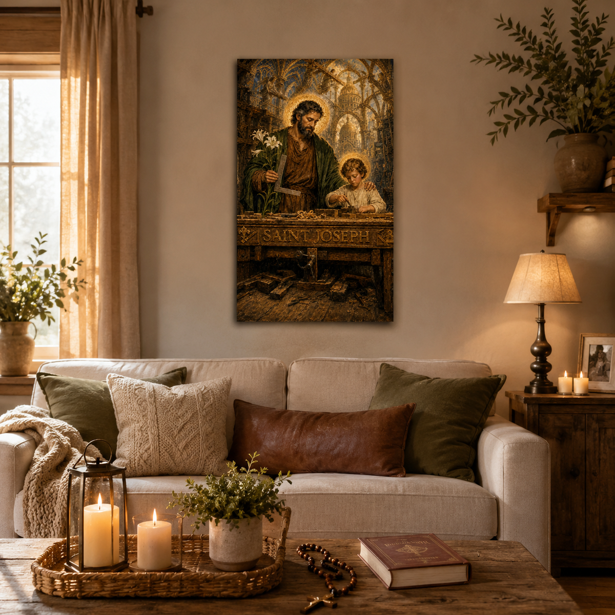 Saint Joseph and Child Jesus Canvas Print, Catholic Wall Decor, Faith Gift for Home