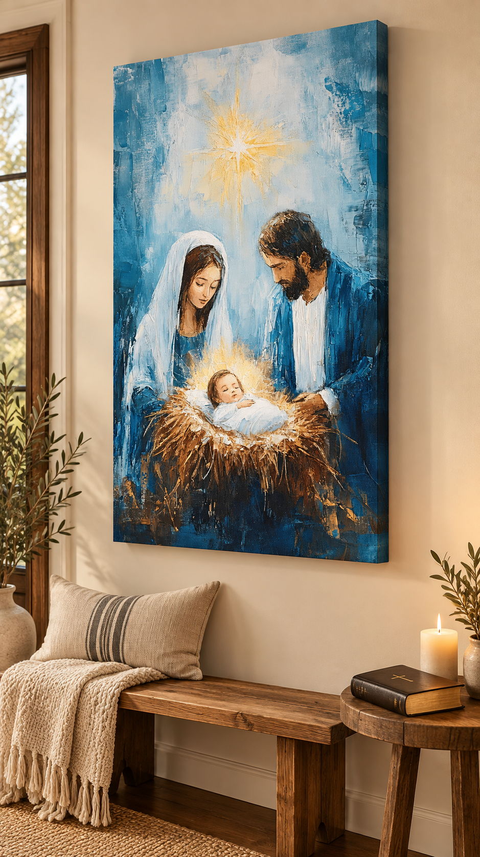 Holy Family Nativity Canvas Print, Baby Jesus Christmas Wall Art, Christian Religious Home Decor, Faith Gift for Christmas
