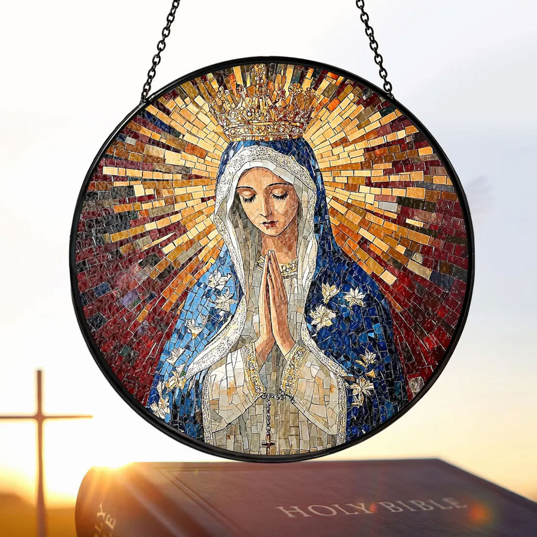Blessed Virgin Mary Stained Glass Suncatcher, Praying Madonna Window Hanging, Catholic Religious Decor, Faith Gift
