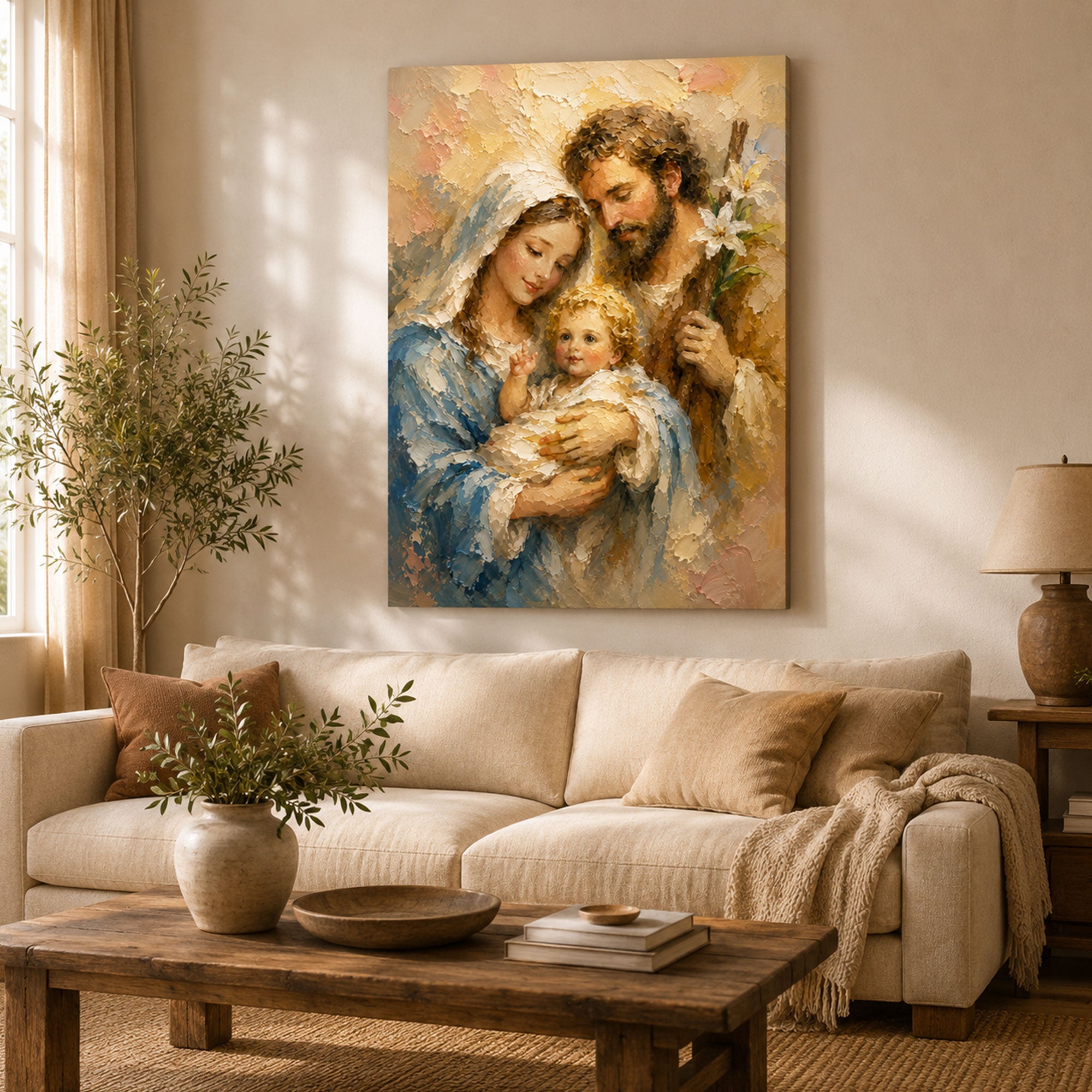 Holy Family Canvas Print, Jesus Mary and Joseph Wall Art, Catholic Family Painting, Sacred Christian Home Decor