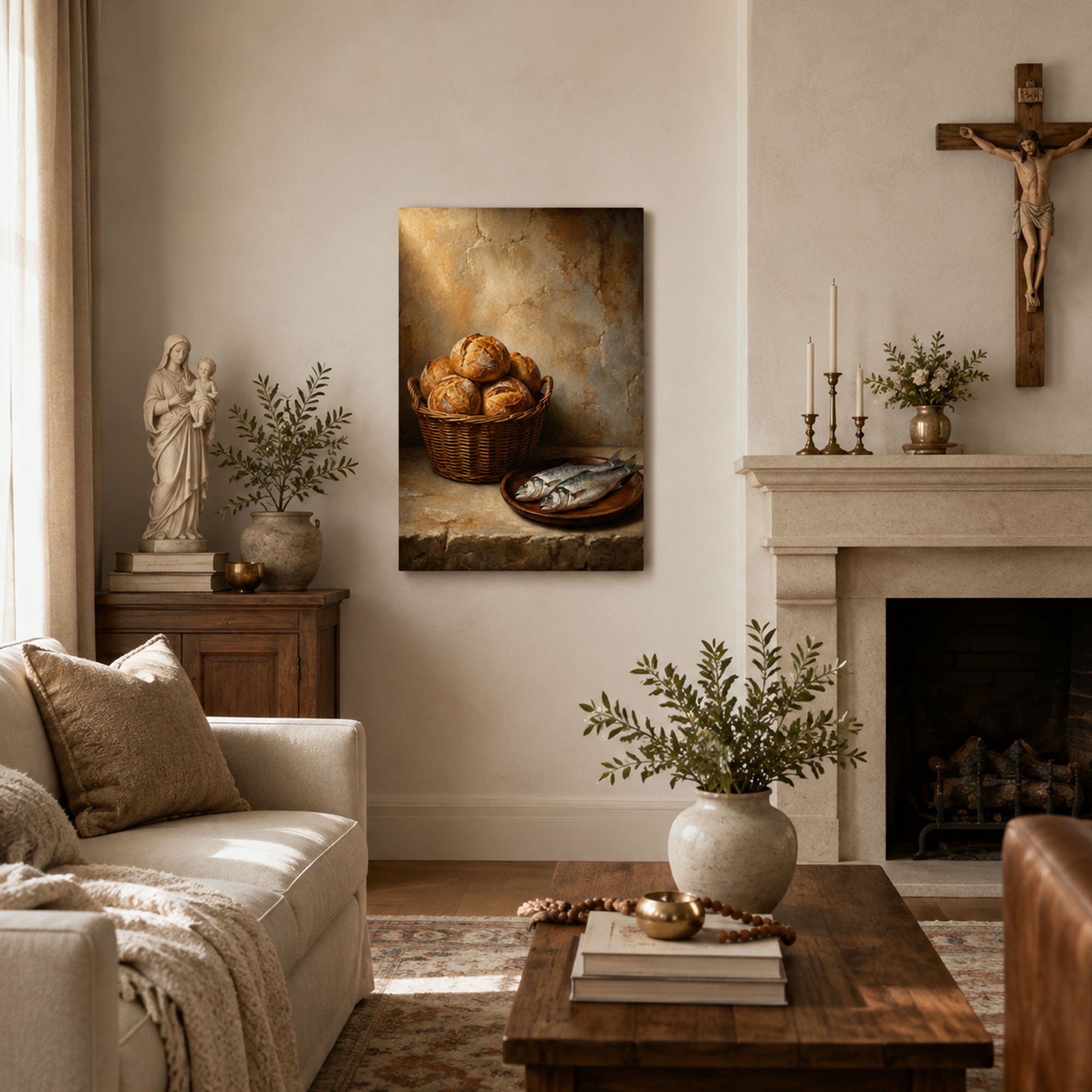 Five Loaves and Two Fish Canvas Print, Jesus Miracle Christian Home Decor