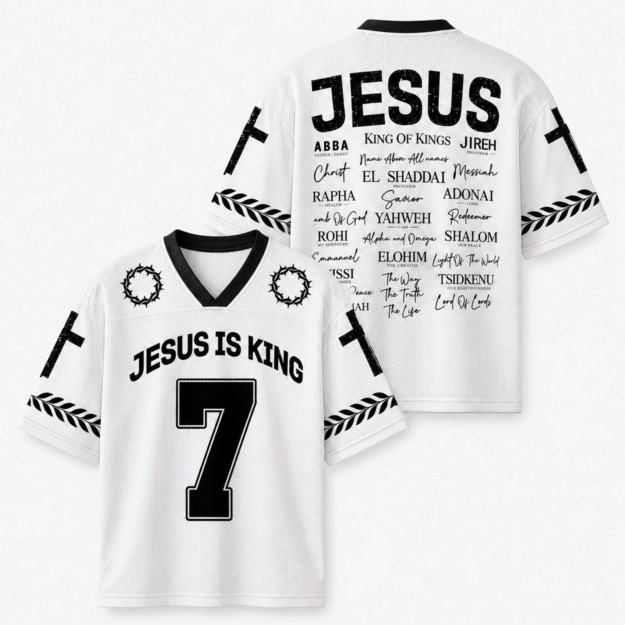 Jesus Is King No. 7 Mesh Jersey, Names of Jesus Christian Apparel