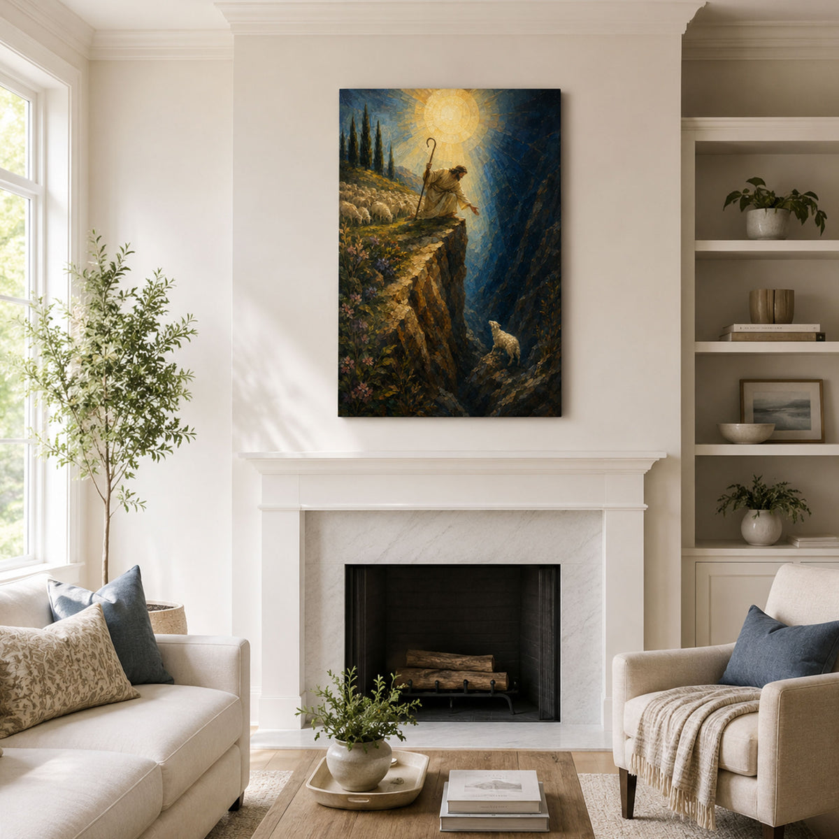 Jesus Rescues the Lost Sheep Canvas Print, He Left the 99 Christian Wall Decor, Faith Gift