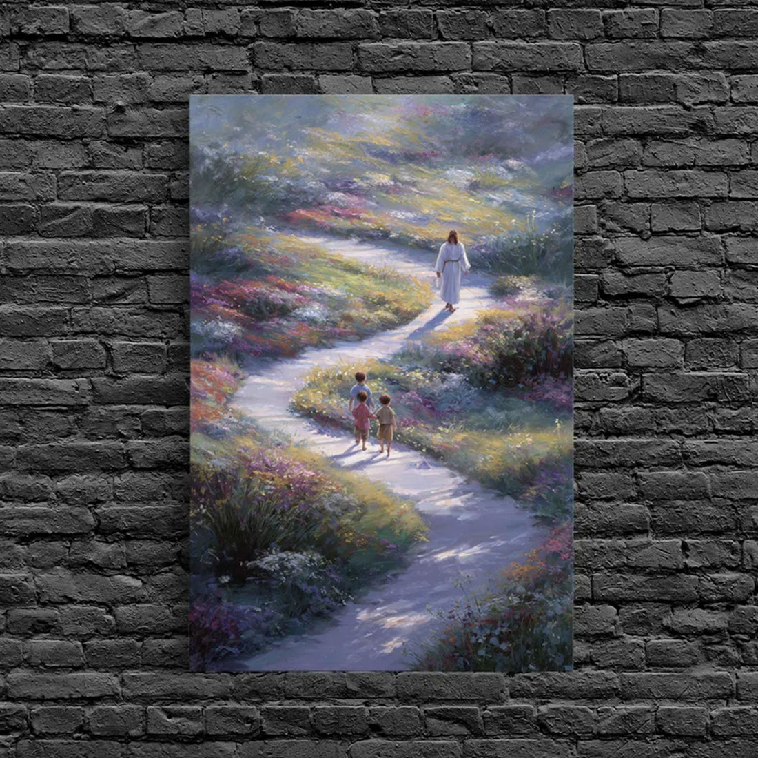 Path Of Peace Framed Canvas Print, Christian Wall Art, Jesus Painting Pastoral Faith Home Decor