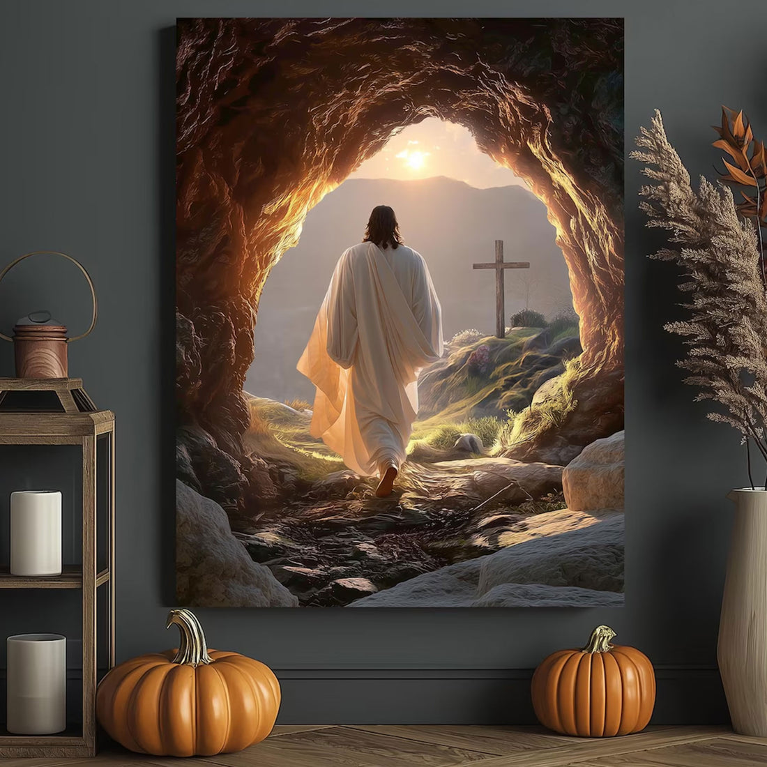 Jesus Resurrection Canvas Wall Art, Risen Christ Painting, Peaceful Christian Home Decor