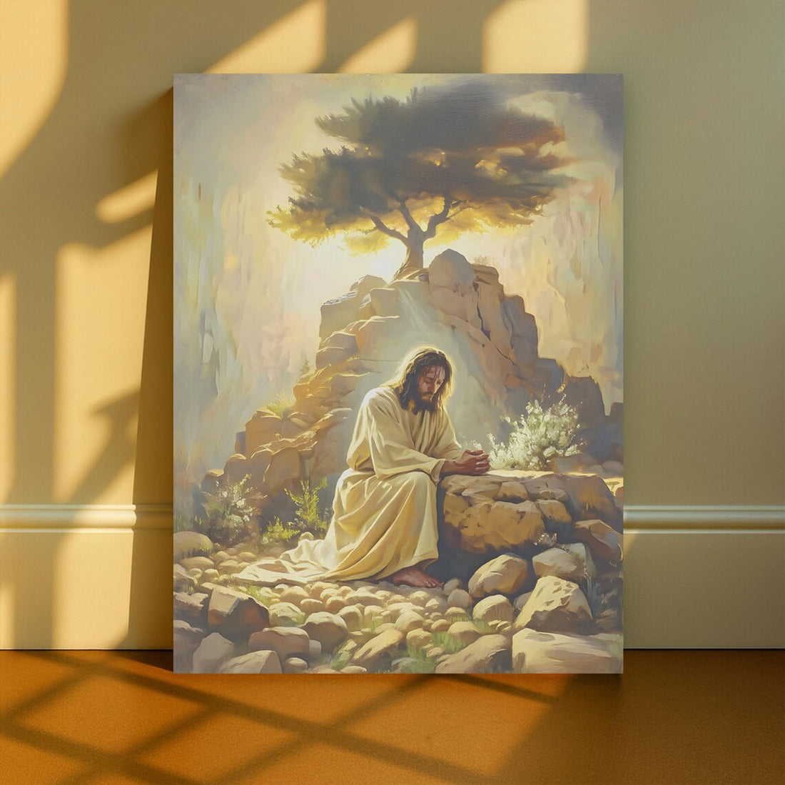 Jesus Praying in Gethsemane Canvas Wall Art, Biblical Garden Scene, Christian Religious Decor
