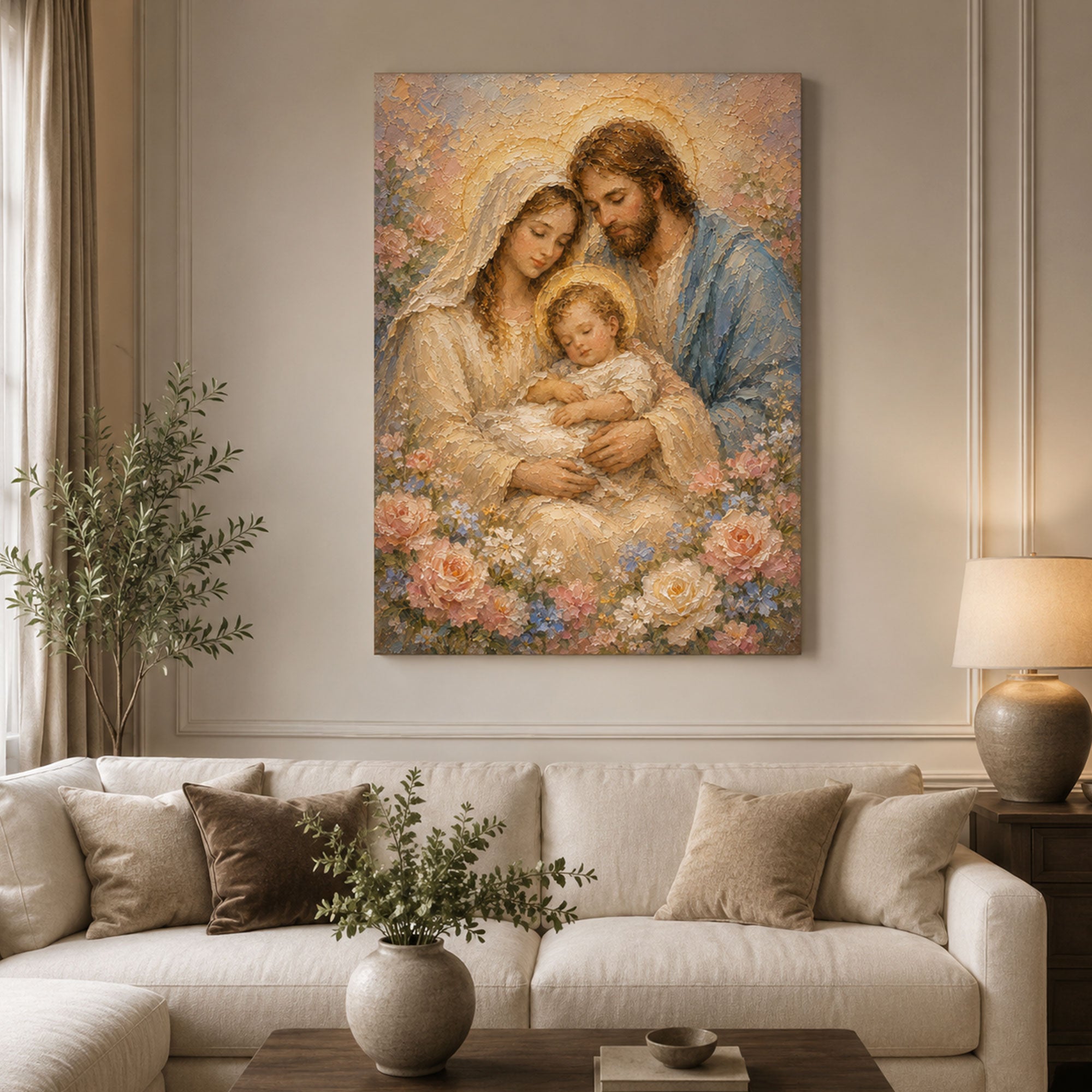 Holy Family Canvas Print, Jesus Mary and Joseph Wall Art, Catholic Family Painting, Christian Home Decor, Sacred Family Gift