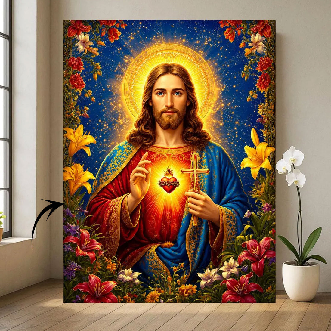 Sacred Heart Jesus Canvas Print Christian Floral Religious Wall Art Faith Inspired Home Decor