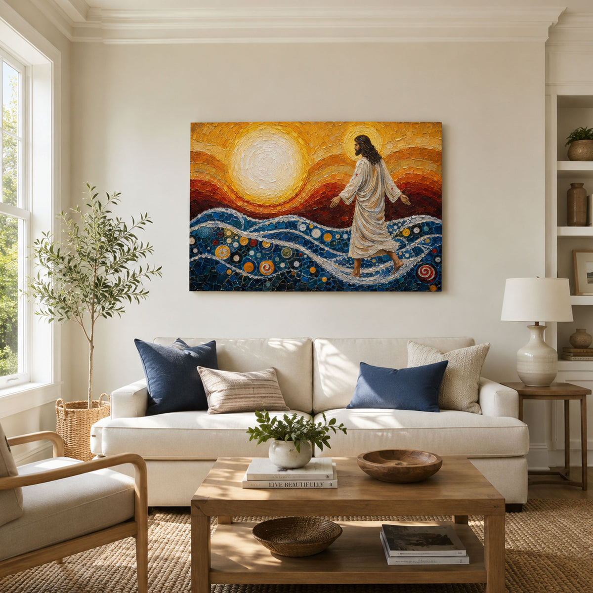 Jesus Walking on Water Canvas Print, Matthew 14:25 Christian Wall Decor, Walk by Faith Gift