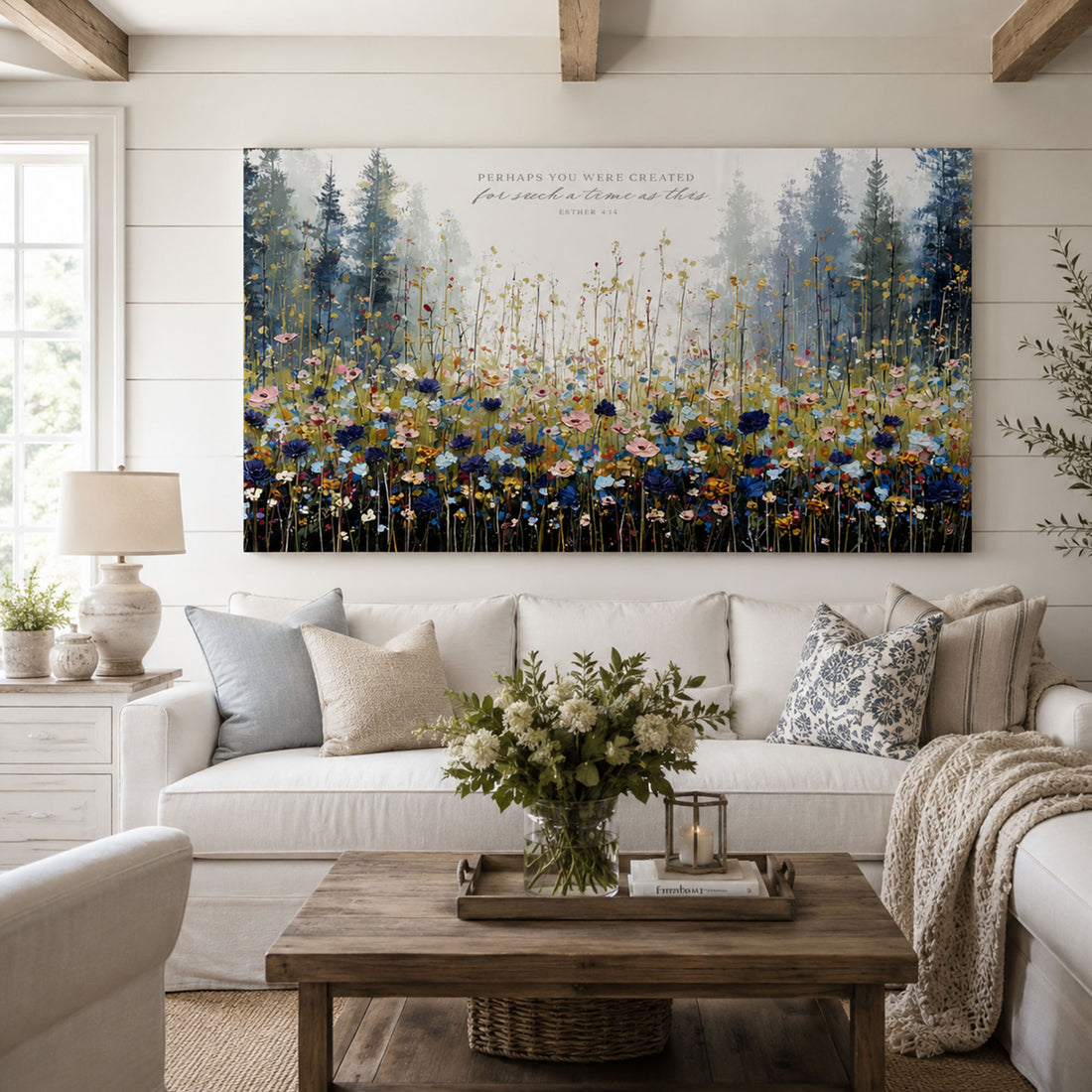 Esther 4:14 For Such a Time as This Canvas Print, Blue Mountain Meadow Christian Wall Art, Inspirational Gift for Women