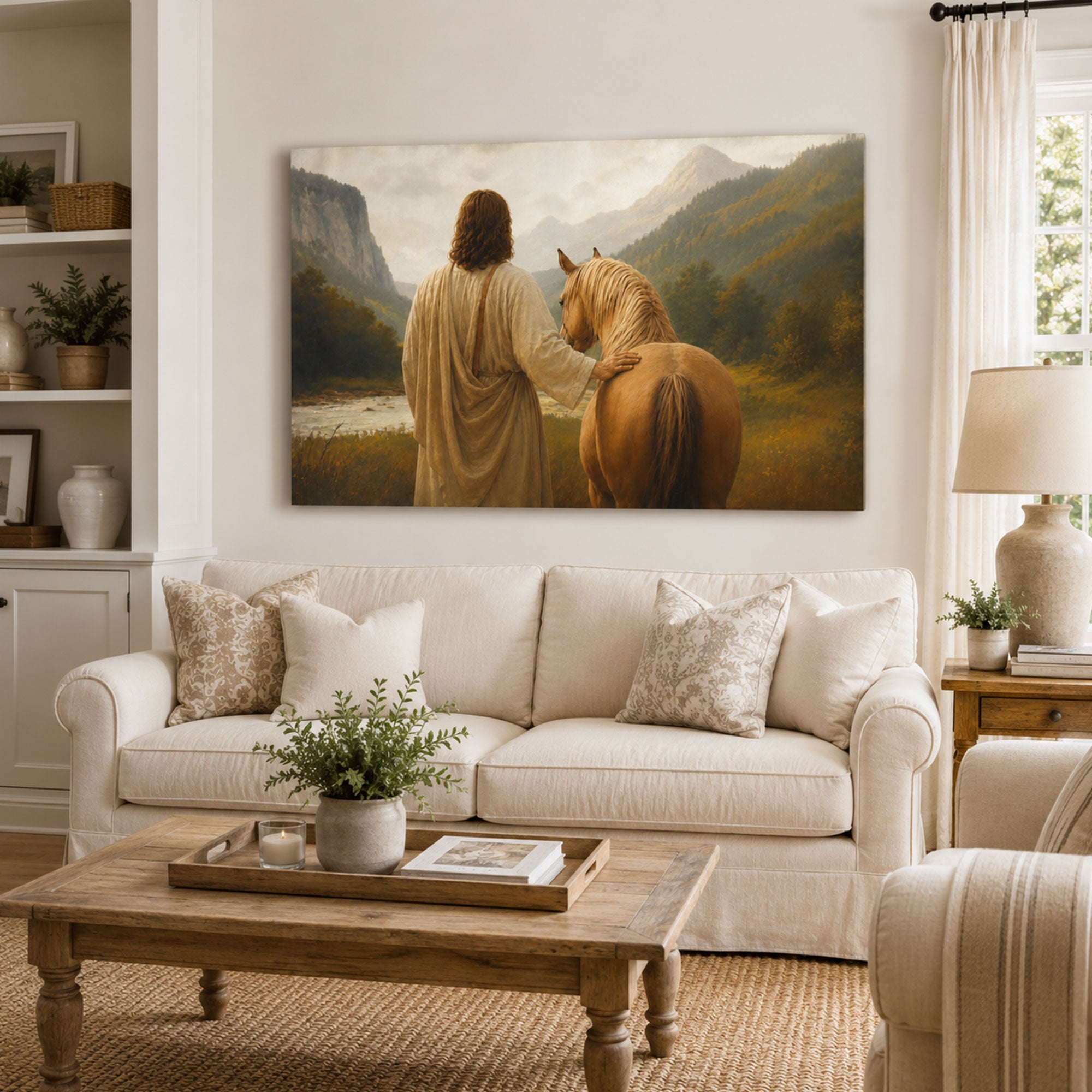 Jesus Walking with a Horse Canvas Print, Christian Home Decor