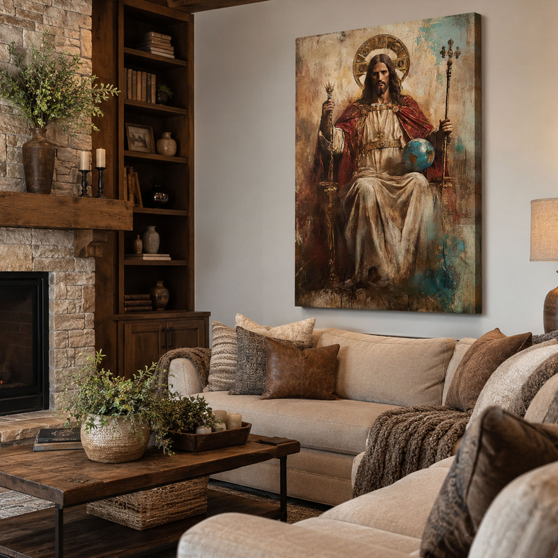 Christ the King Enthroned Redeemer of the World Canvas Print Renaissance Christian Wall Art Regal Religious Decor