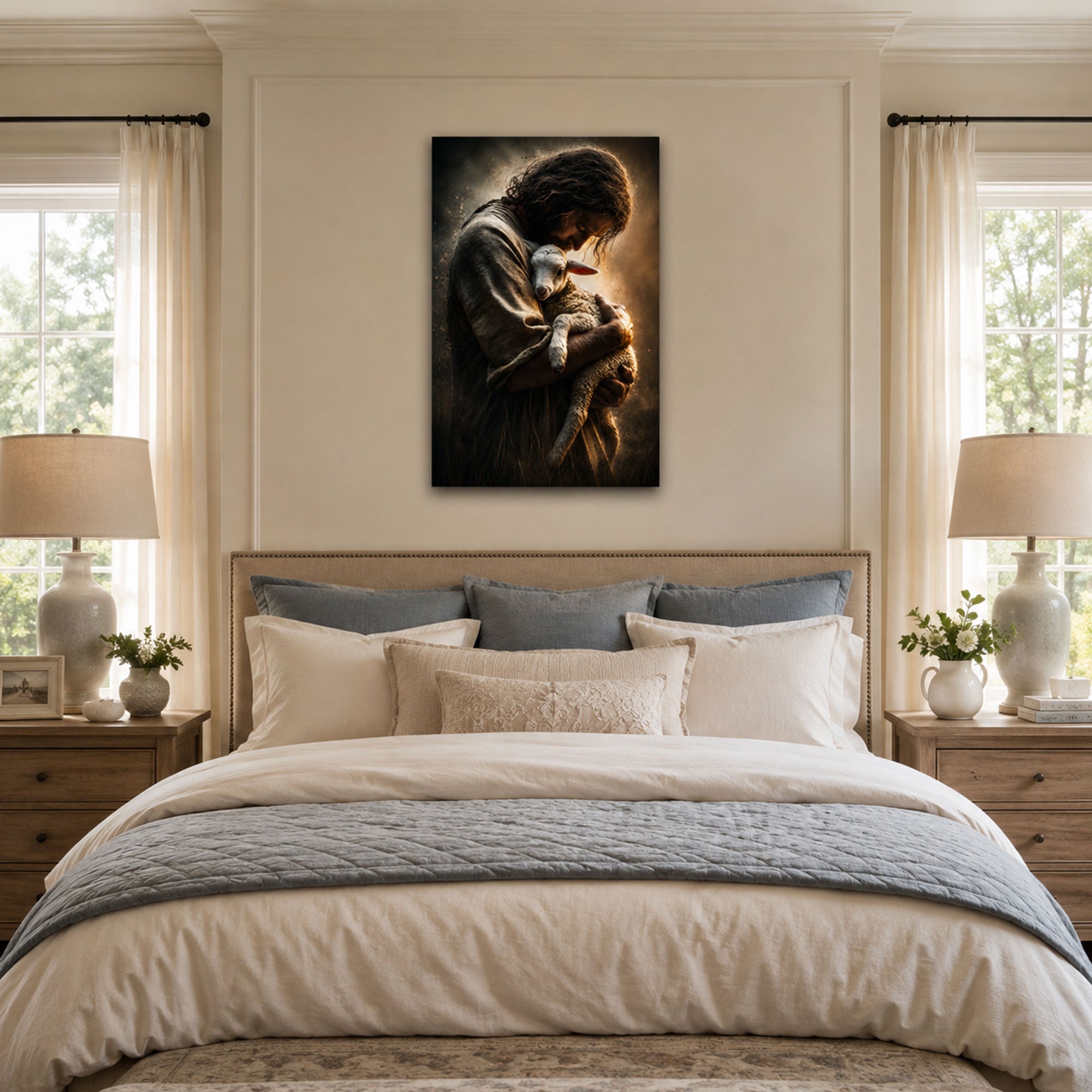 Held Close by the Good Shepherd Canvas Print, Christian Home Decor