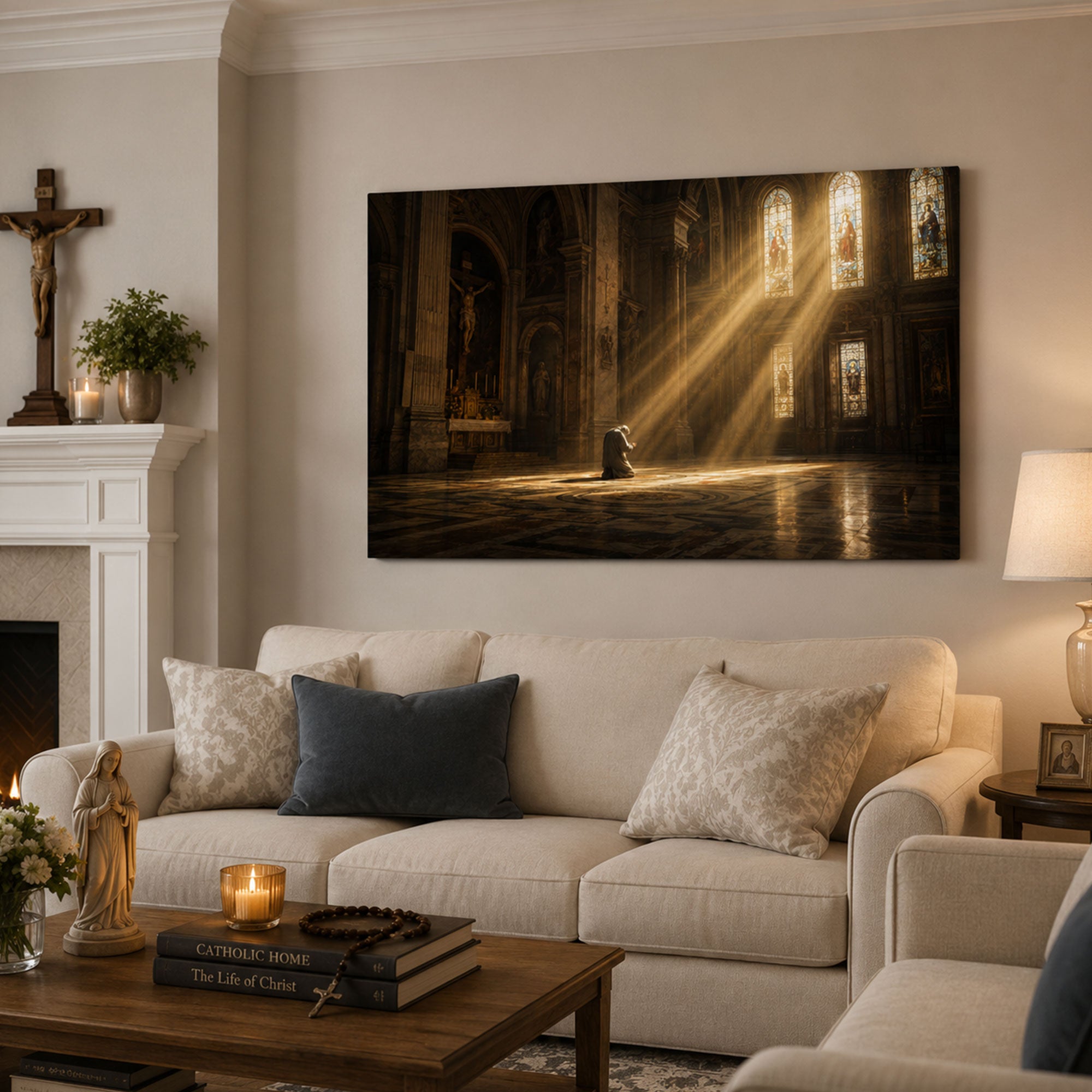 Kneeling in God’s Presence Canvas Print, Catholic Prayer Christian Home Decor