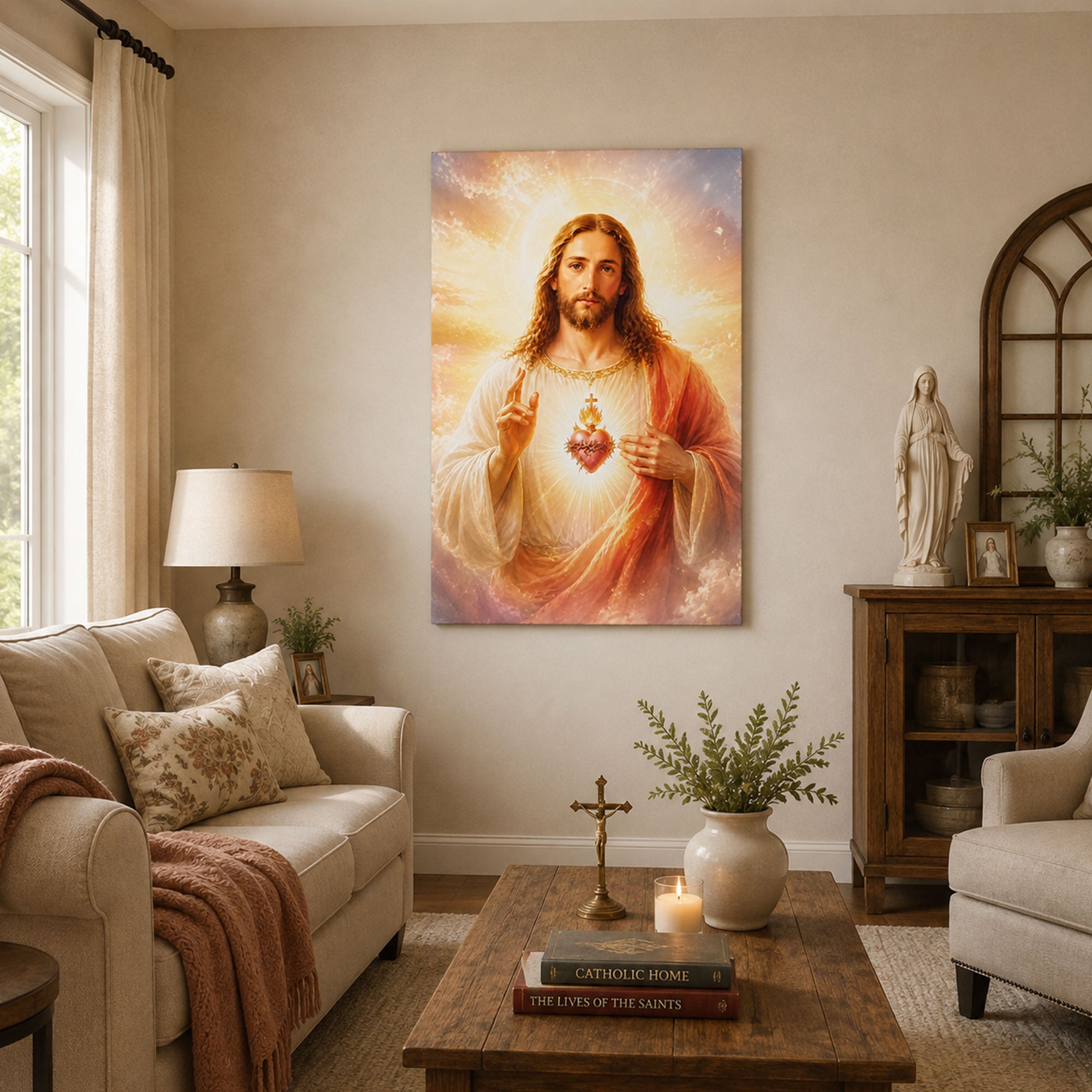 Jesus Revealing His Sacred Heart Canvas Print, Christian Wall Art