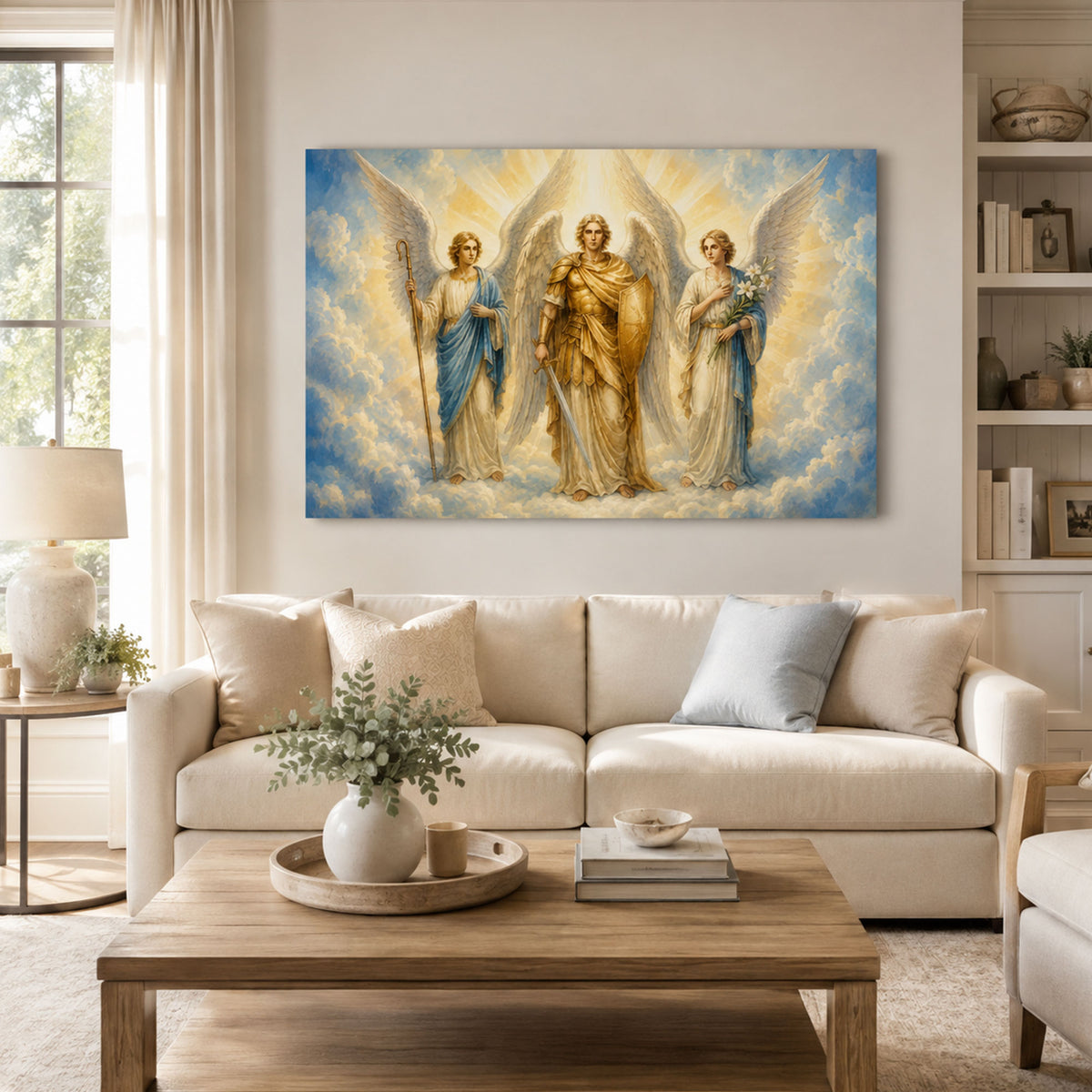 Saint Michael, Gabriel & Raphael Canvas Print, Three Archangels Catholic Wall Decor, Faith Gift