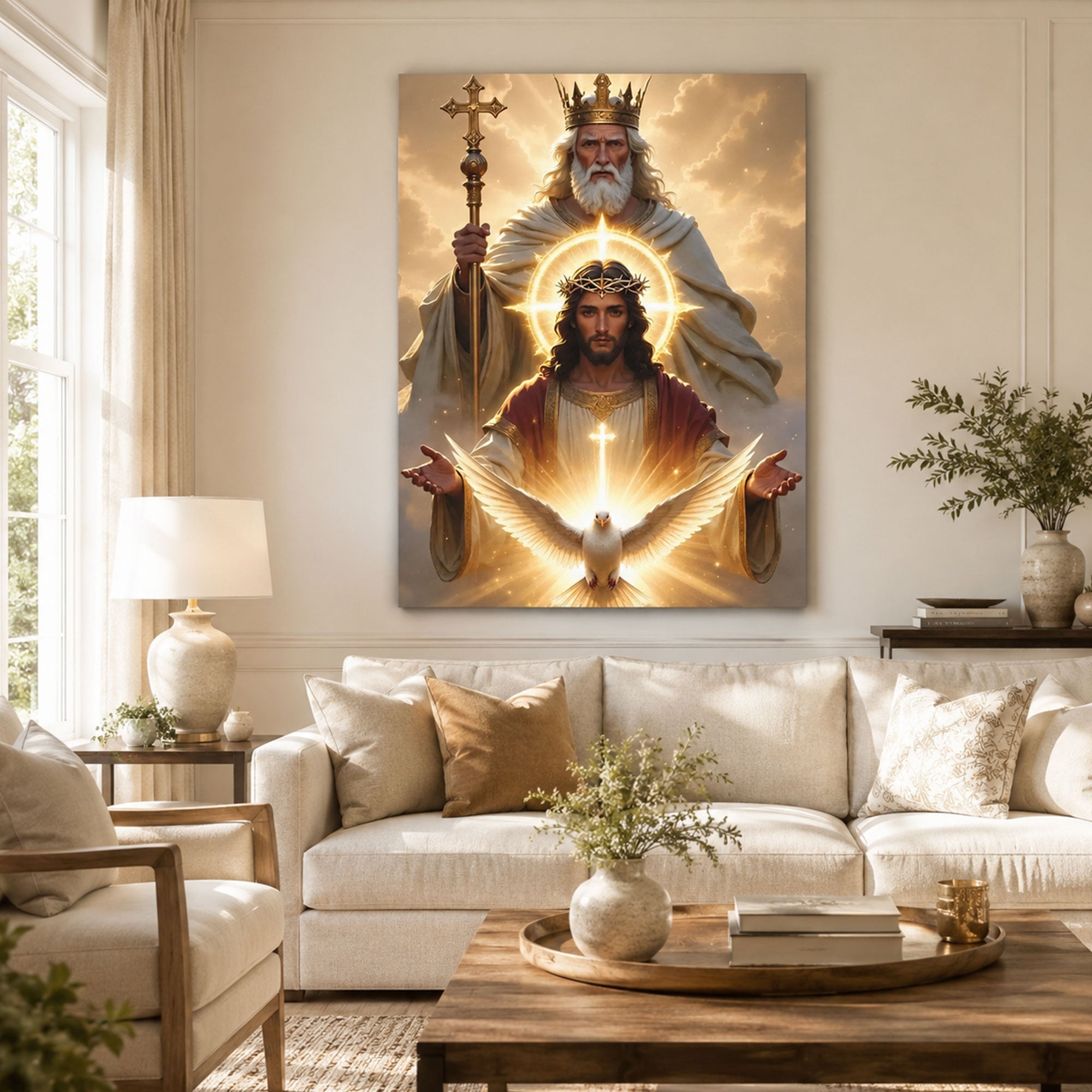 Holy Trinity Religious Canvas, Christian Wall Art, God Father Son Holy Spirit Painting, Faith Decor