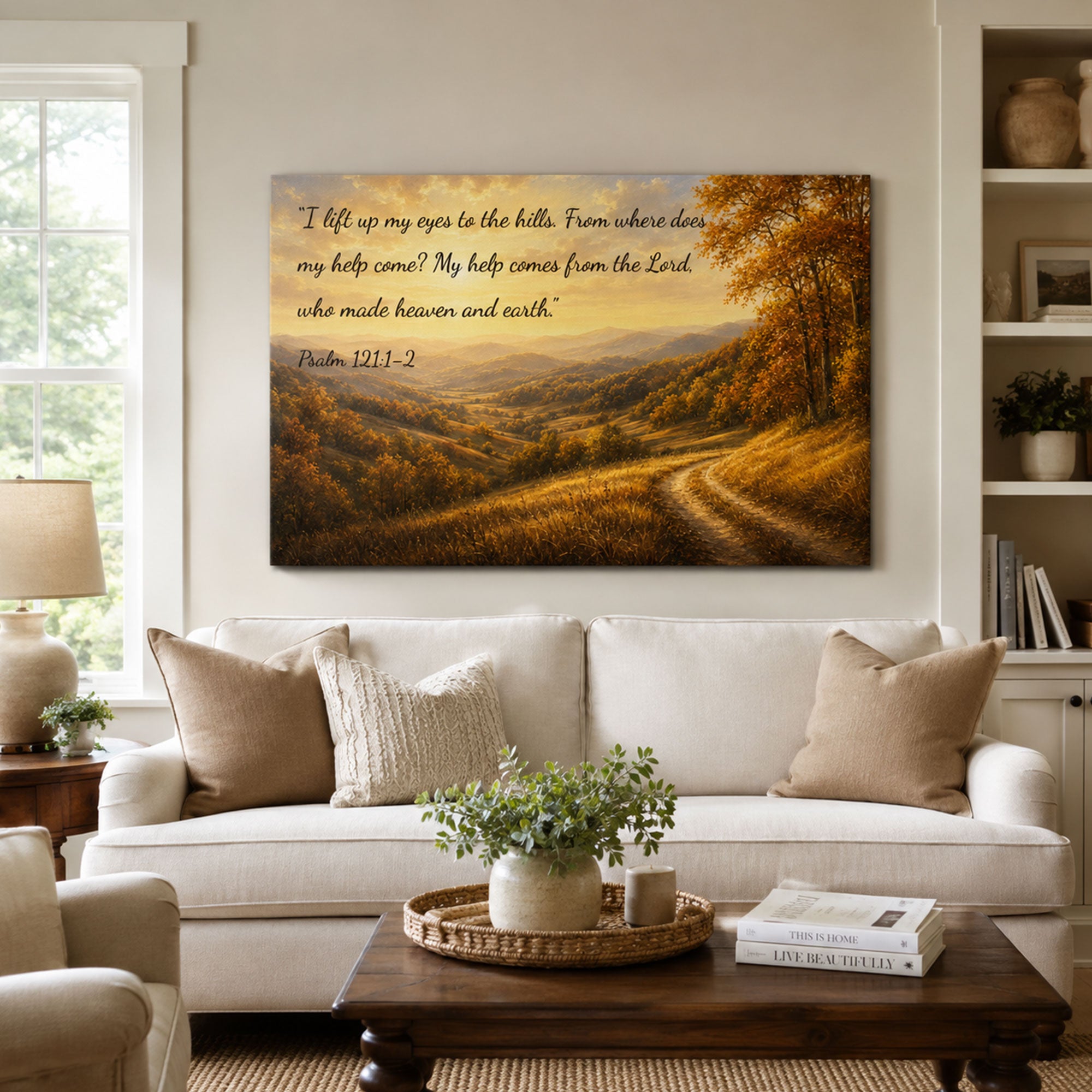 Custom Scripture Mountain Canvas Print, Faith Home Decor