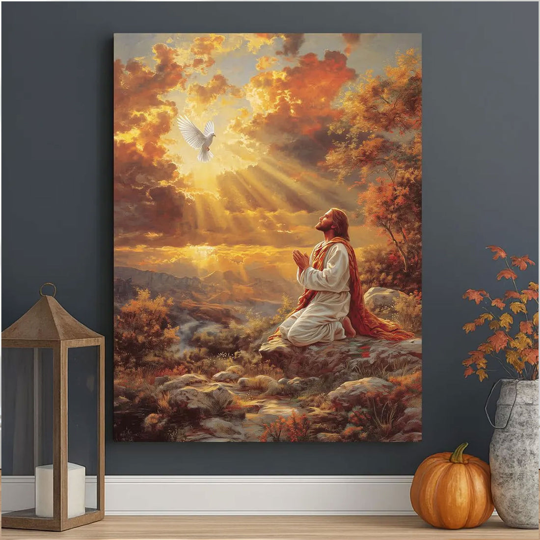 Jesus Praying Canvas Print, Christian Wall Art, Religious Faith Home Decoration Gift