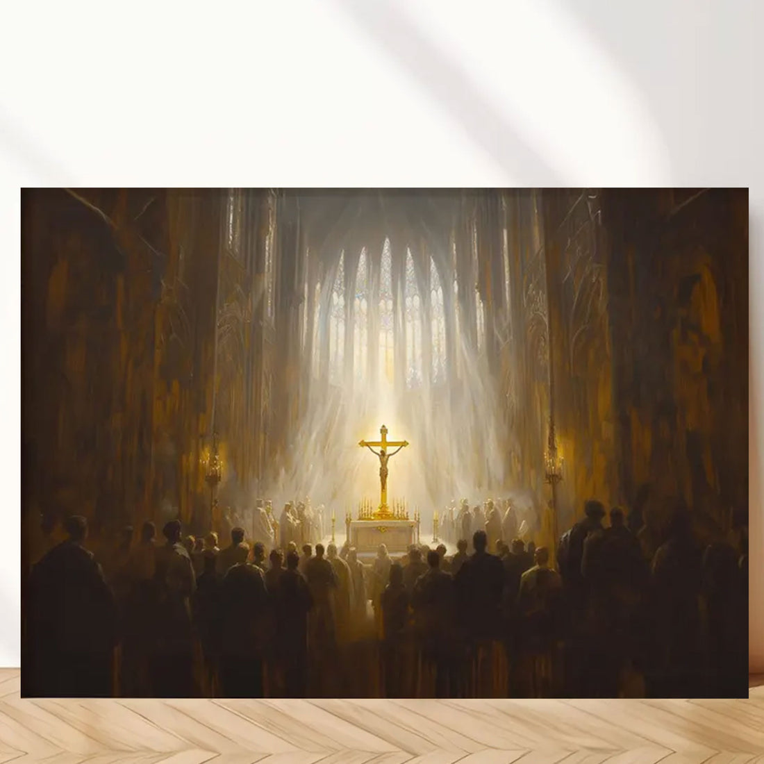 Traditional Catholic Mass Art, Gothic Cathedral Architecture Print, Holy Crucifix Wall Decor