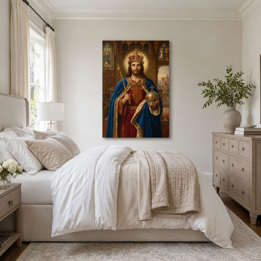 Christ the King Canvas Print, Crowned Jesus Catholic Wall Art, Royal Faith Home Decor Gift