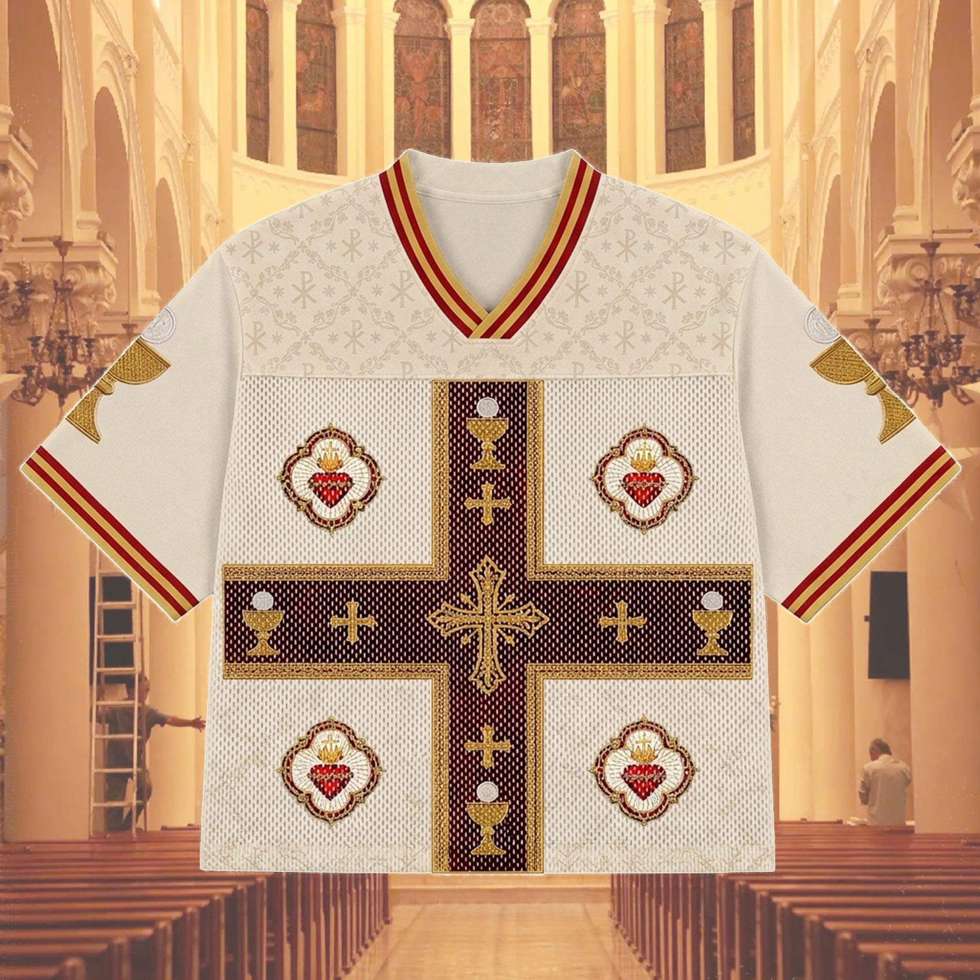 Personalized Sacred Heart Eucharist Mesh Jersey, Custom Name and Number Catholic Apparel