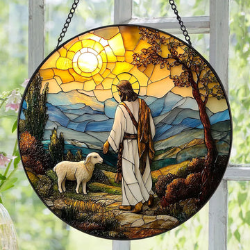 Personalized Jesus Is King Suncatcher, Custom Name Sacred Heart Window Hanging, Catholic Gift (Copy)