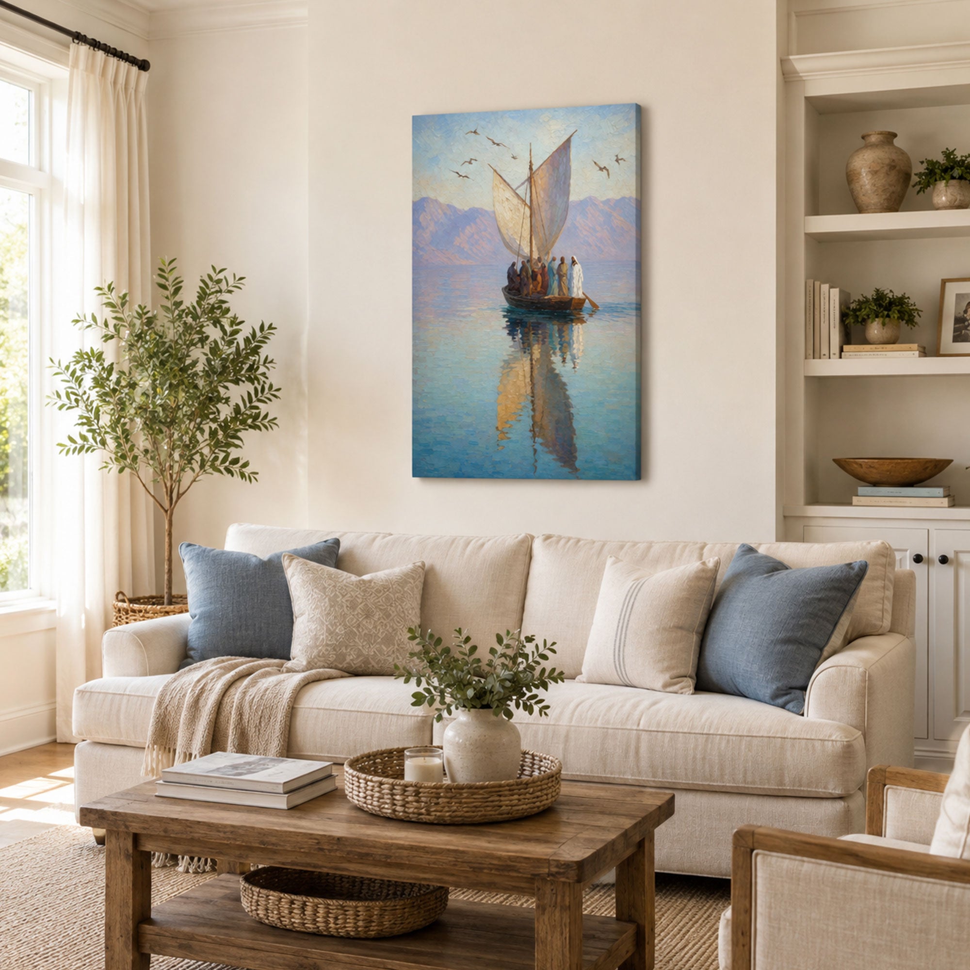 Jesus with His Disciples on Galilee Canvas Print, Christian Home Decor