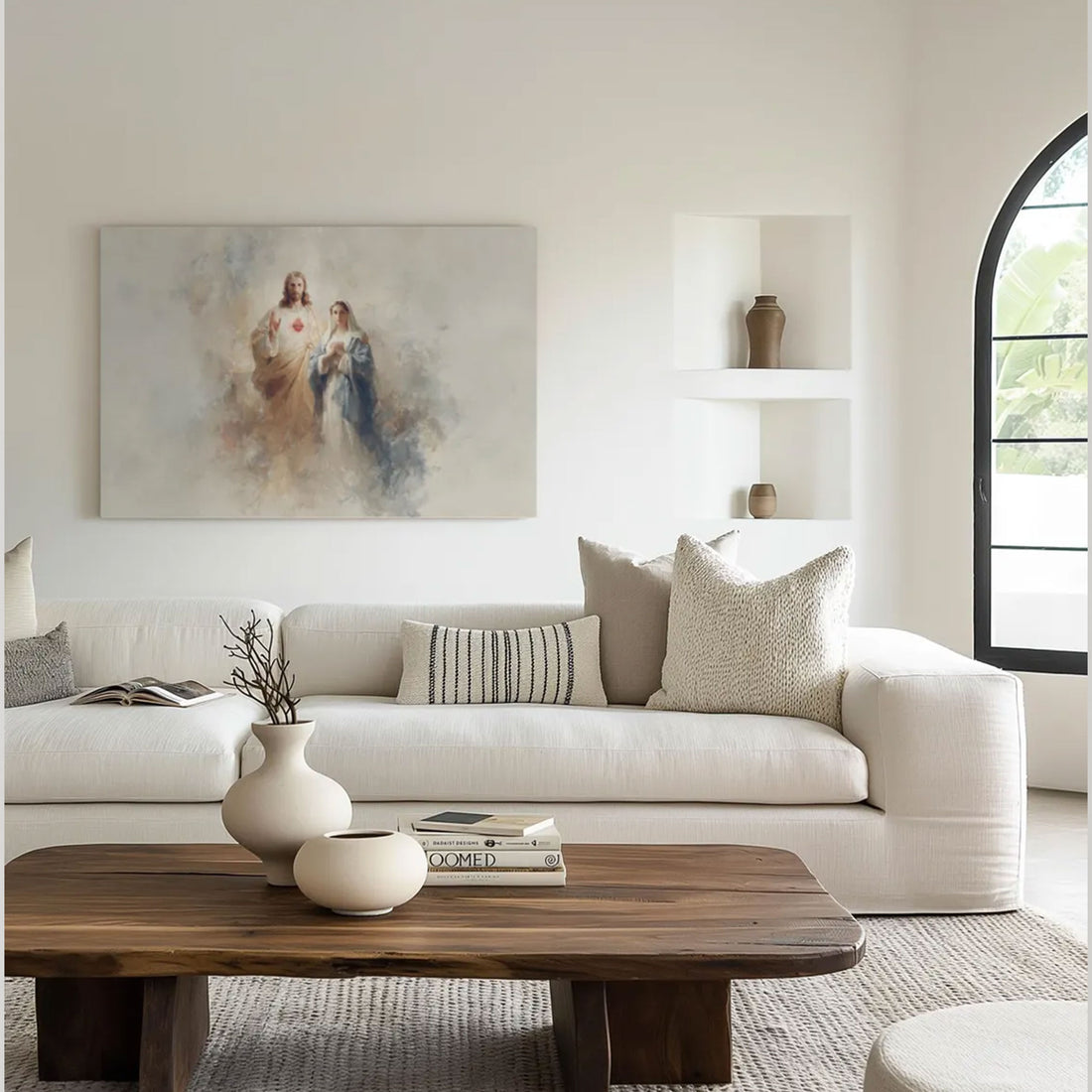 Sacred Heart and Virgin Mary Canvas Print, Modern Christian Wall Art, Catholic Home Decor, Religious Gift