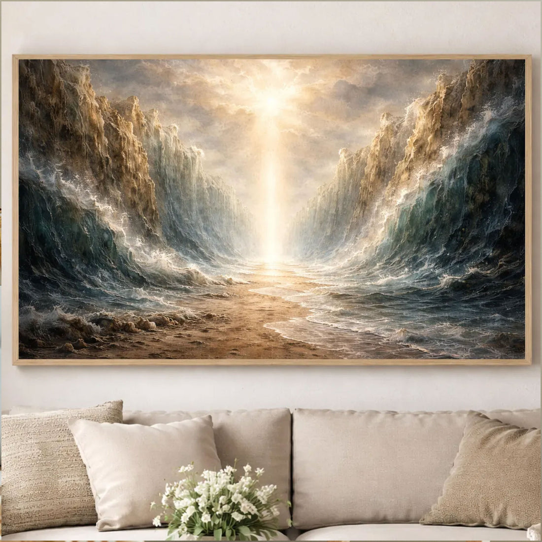 Parting of the Red Sea Canvas Wall Art, Moses Exodus Painting, Christian Faith Home Decor