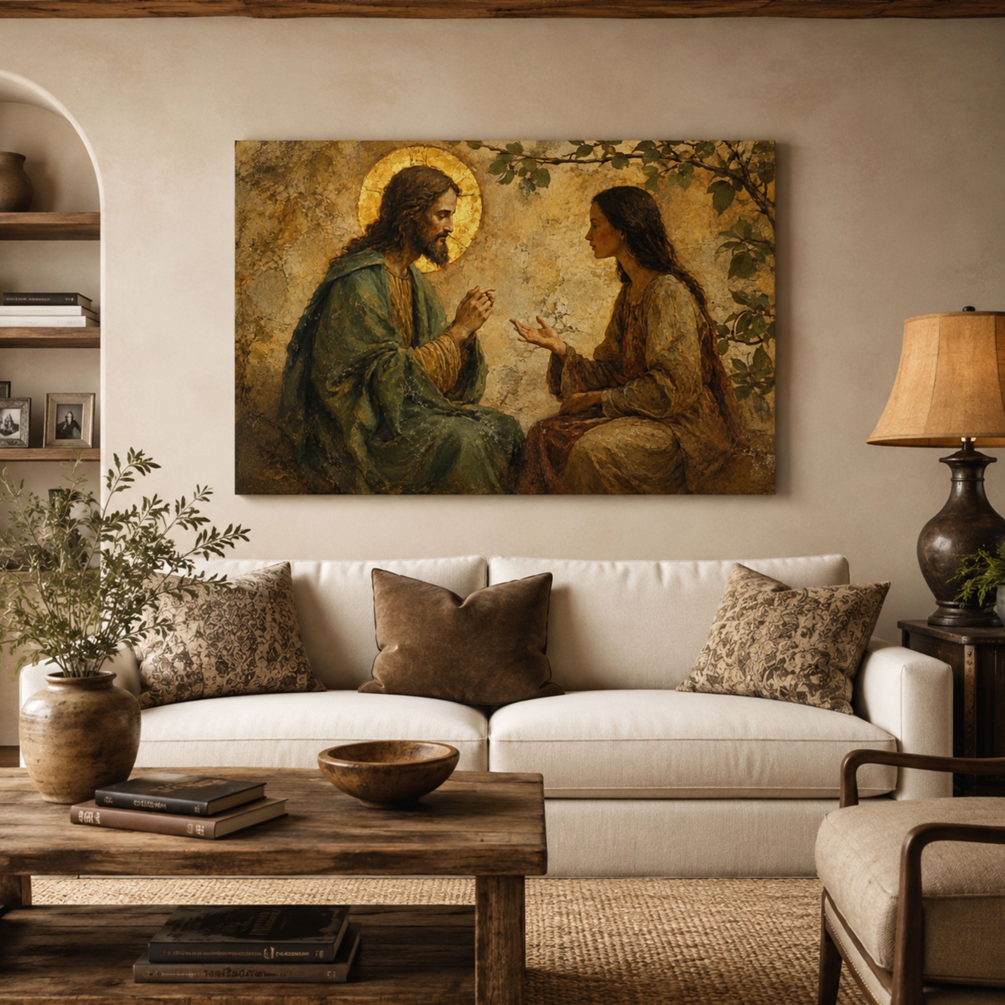 Jesus Speaking with the Samaritan Woman Canvas Print, Christian Home Decor
