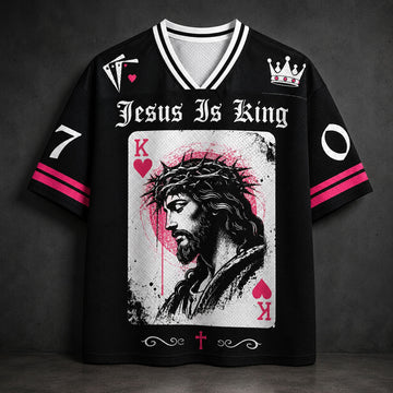Personalized Jesus Is King Christian Mesh Jersey, Custom Name and Number, King of Hearts Faith Shirt