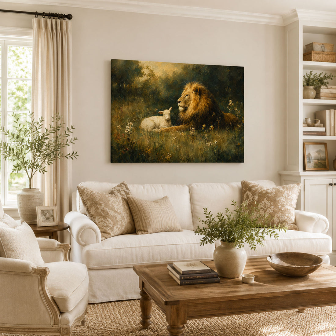 Peaceful Kingdom Lion and Lamb Canvas Print, Christian Home Decor