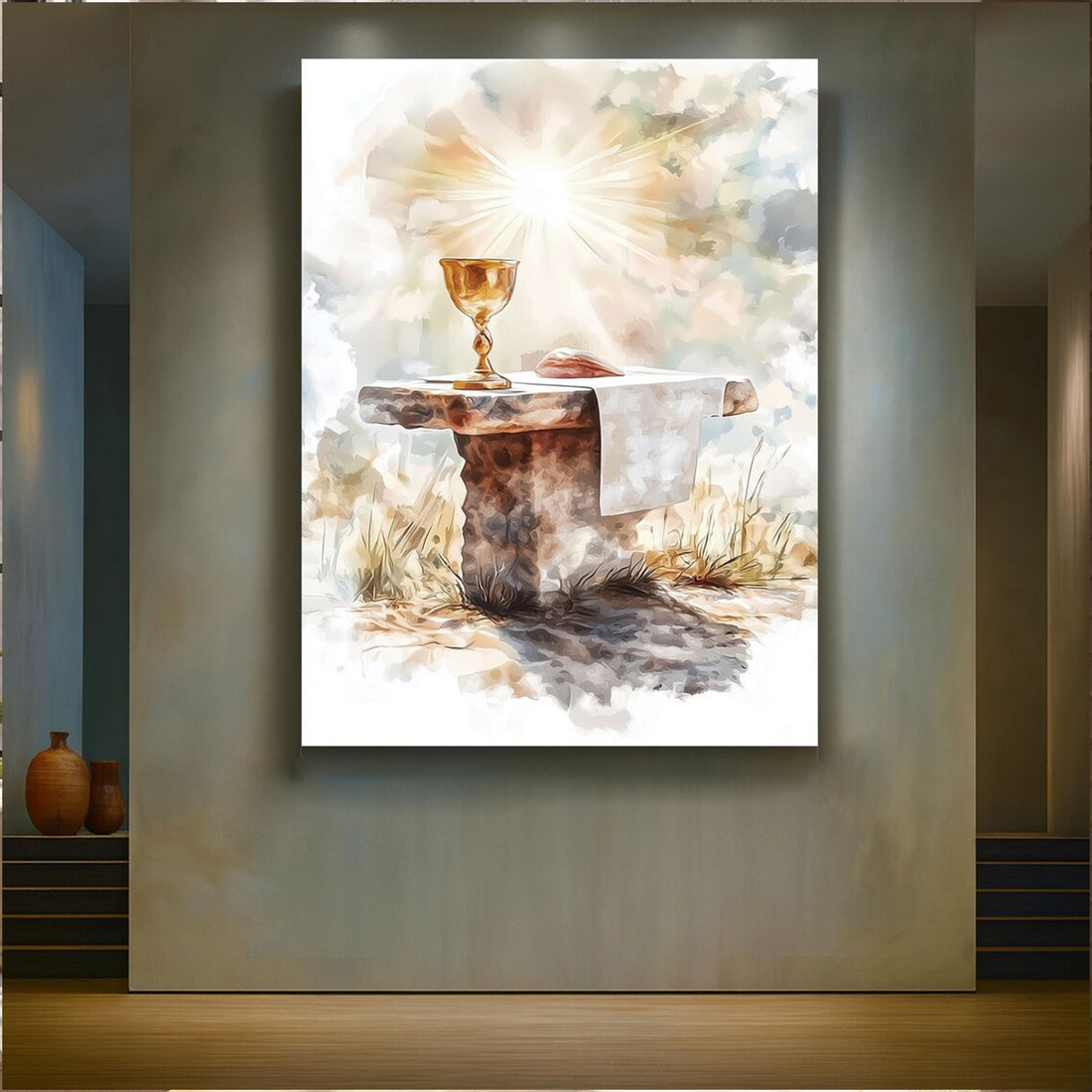 Holy Eucharist Canvas Print, Catholic Chalice Wall Art, First Communion Gift, Religious Faith Home Decor