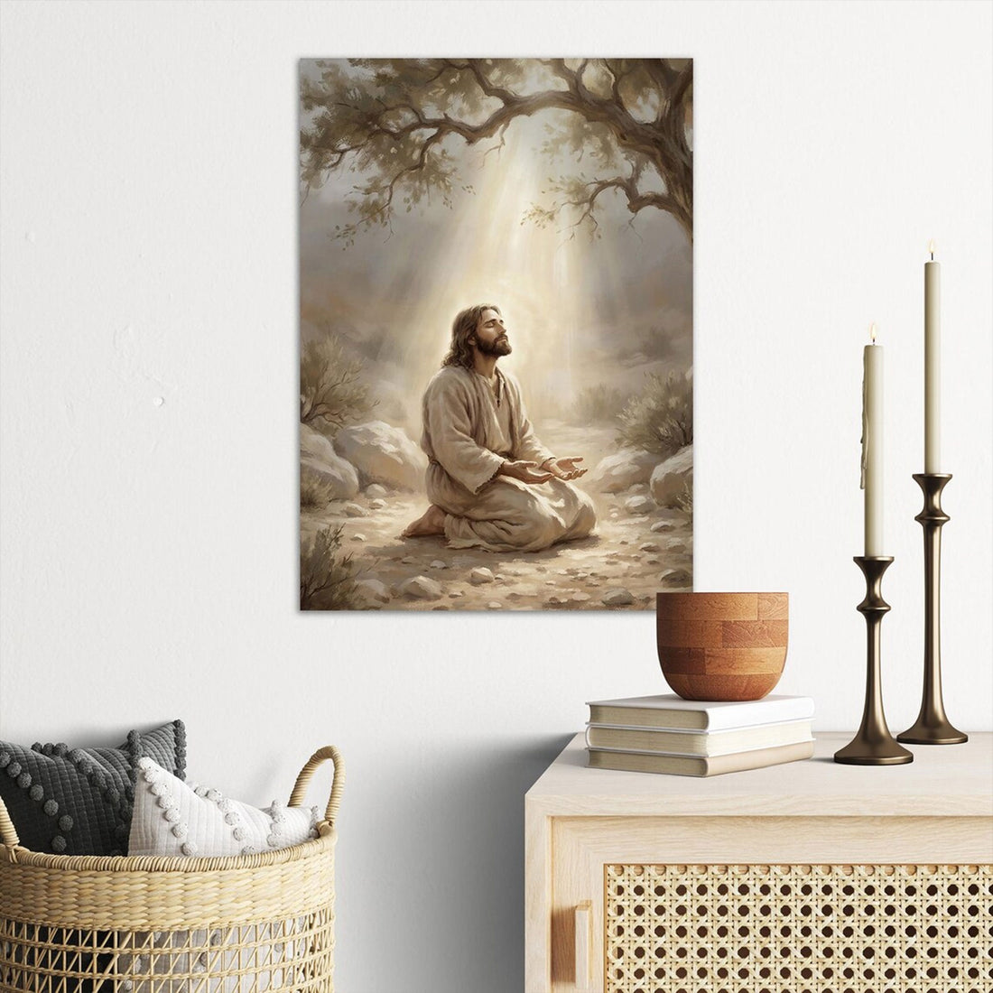 Jesus Praying Canvas Print, Christian Wall Art, Prayer Inspired Religious Home Decor Gift